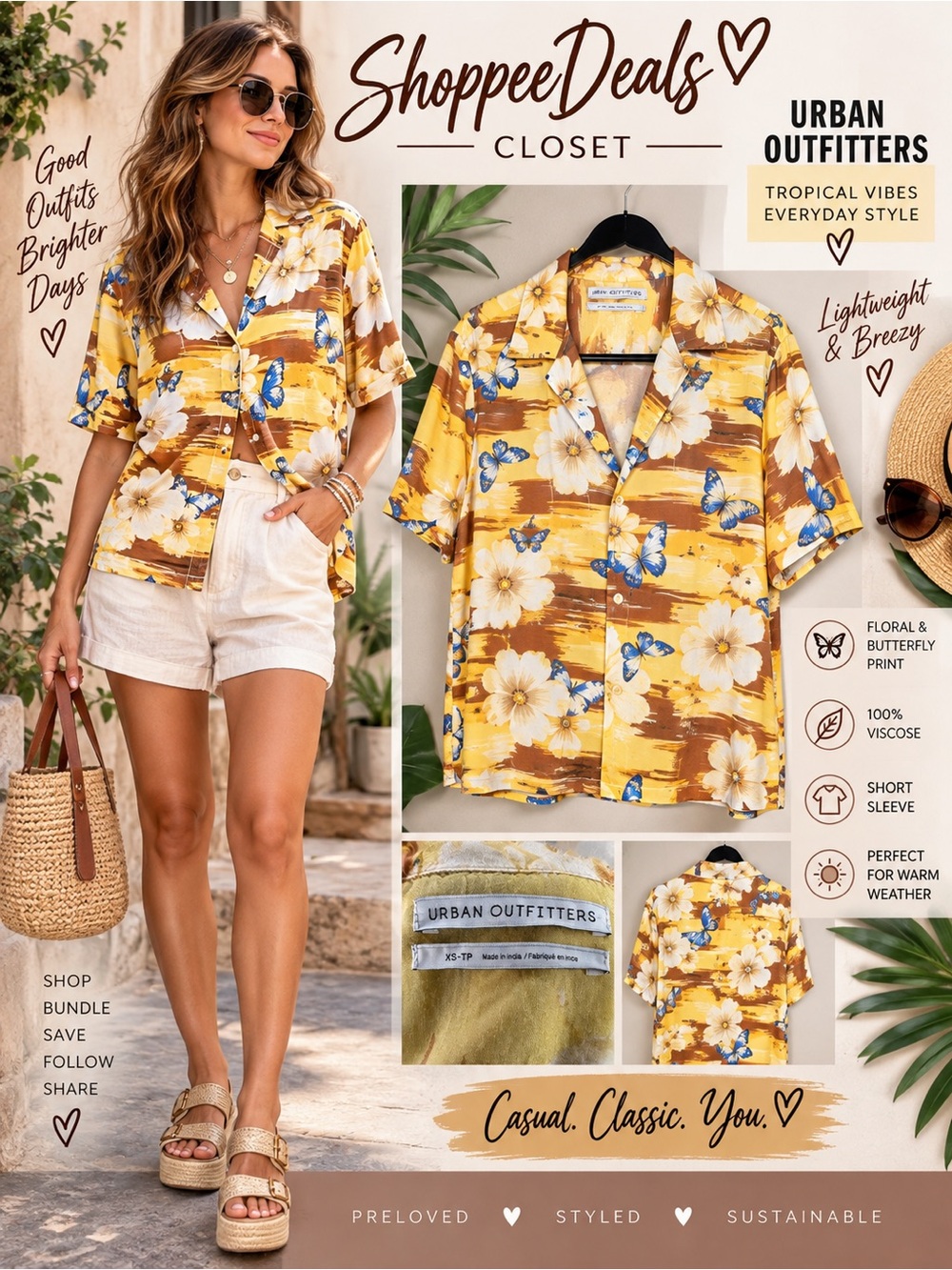 Urban Outfitters Floral Butterfly Button-Up Shirt Size XS